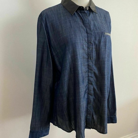 Calvin Klein Mens Blue Denim Retro Shirt Size L - Picture 2 of 9